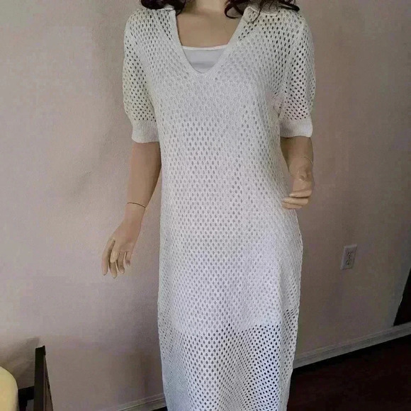 Steve Madden Dress short sleeve open knit midi  ivory/white size X… - Picture 2 of 7